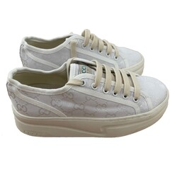 GUCCI GUCCI WHITE MONOCHROME GG MONOGRAM PLATFORM SNEAKERS (EU 39.5)