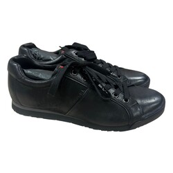 PRADA PRADA 4E2719 BLACK ANTIC LEATHER SPORT SNEAKERS (US 11)