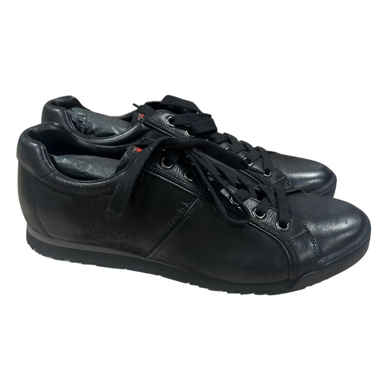 PRADA PRADA 4E2719 BLACK ANTIC LEATHER SPORT SNEAKERS (US 11)