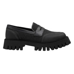 GUCCI GUCCI JUMBO GG JACQUARD BLACK CANVAS CHUNKY LOAFERS