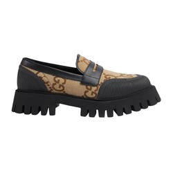 GUCCI GUCCI JUMBO GG JACQUARD CAMEL CANVAS CHUNKY LOAFERS
