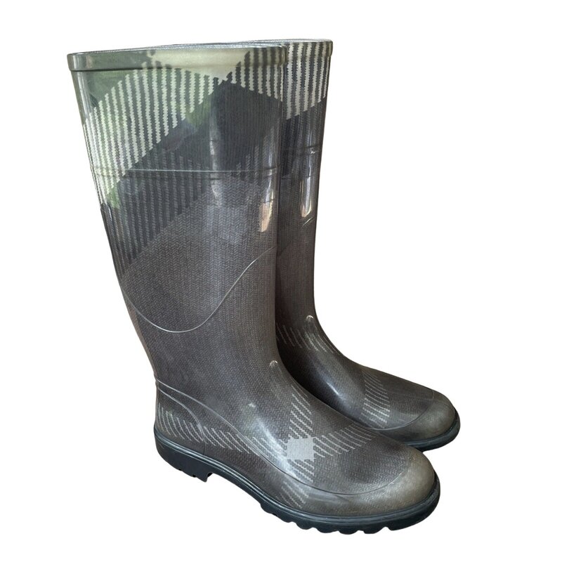 BURBERRY WELLINGTON LARGE CHECK RUBBER RAIN BOOTS (EU 38) GREY