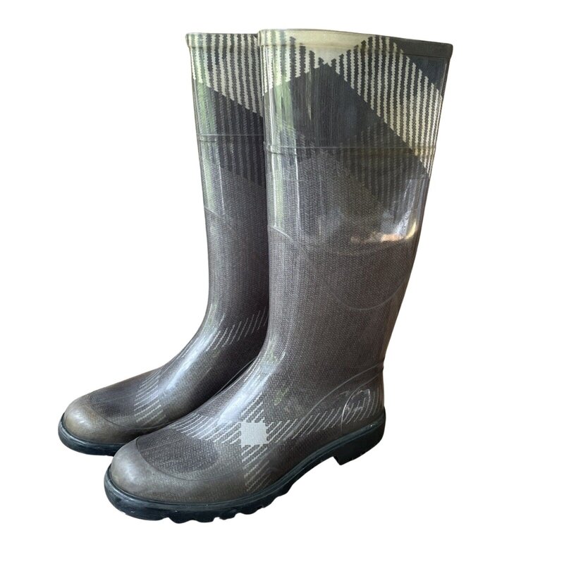 BURBERRY WELLINGTON LARGE CHECK RUBBER RAIN BOOTS (EU 38) GREY