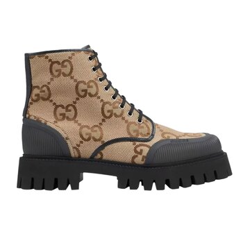 GUCCI GUCCI MONOGRAM MAXI GG CAMEL LACE UP BOOT (US 11)