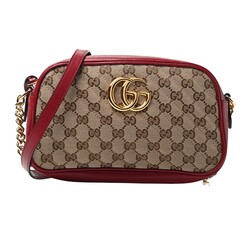 GUCCI GUCCI MONOGRAM SMALL GG MARMONT SHOULDER BAG BEIGE RED