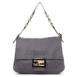 FENDI FENDI CALFSKIN GREY TEXTURED LEATHER BIG FOREVER MAMA BAGUETTE