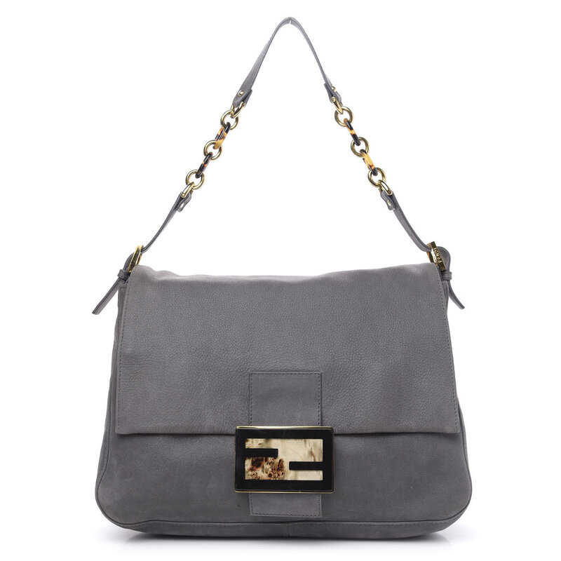 FENDI FENDI CALFSKIN GREY TEXTURED LEATHER BIG FOREVER MAMA BAGUETTE