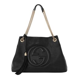 GUCCI GUCCI PEBBLED CALFSKIN BLACK SOHO CHAIN SHOULDER BAG MEDIUM