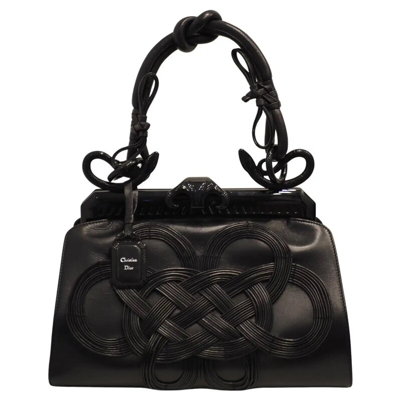 CHRISTIAN DIOR CHRISTIAN DIOR JAPANESE BLACK LEATHER SAMOURAI 1947 KNOT BAG