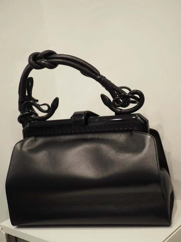CHRISTIAN DIOR CHRISTIAN DIOR JAPANESE BLACK LEATHER SAMOURAI 1947 KNOT BAG