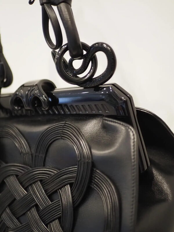 CHRISTIAN DIOR CHRISTIAN DIOR JAPANESE BLACK LEATHER SAMOURAI 1947 KNOT BAG