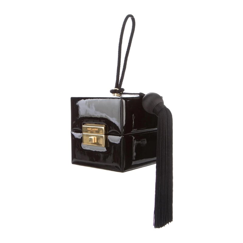 SAINT LAURENT SAINT LAURENT BLACK PATENT CUBE BAG WRISTLET