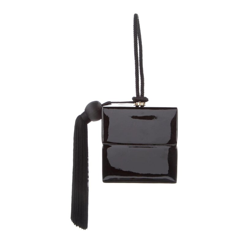 SAINT LAURENT SAINT LAURENT BLACK PATENT CUBE BAG WRISTLET