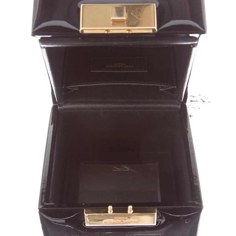 SAINT LAURENT SAINT LAURENT BLACK PATENT CUBE BAG WRISTLET