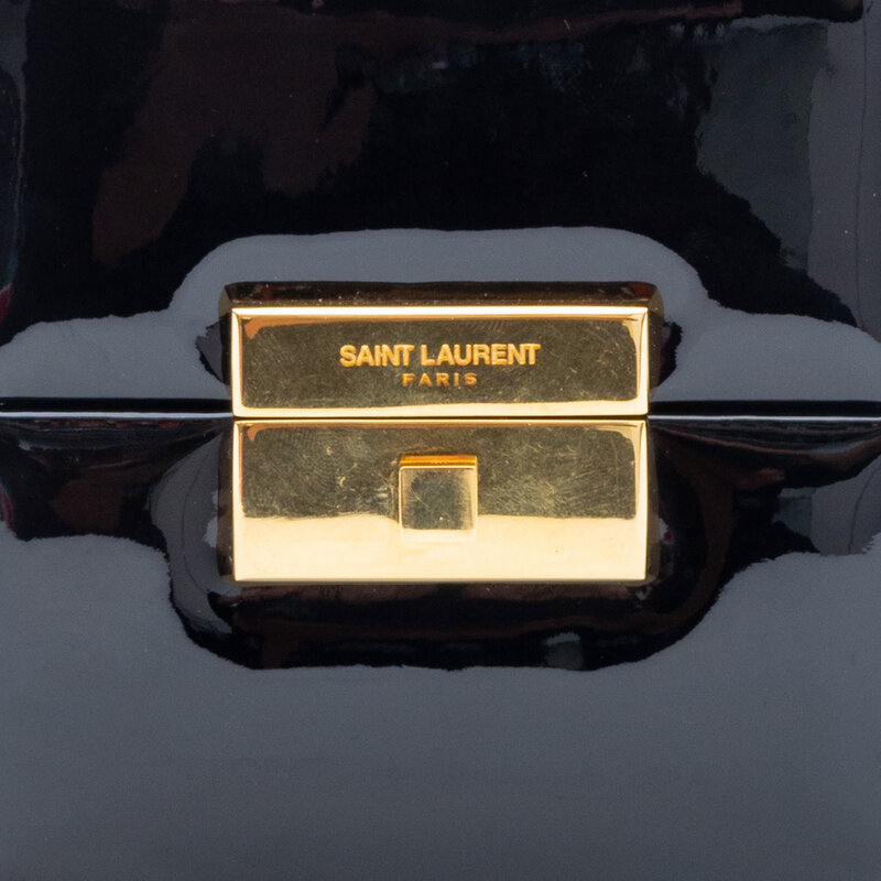 SAINT LAURENT SAINT LAURENT BLACK PATENT CUBE BAG WRISTLET