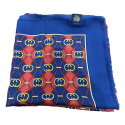 GUCCI GUCCI GG WAVES RHOMBUS NAVY WOOL SILK SCARF