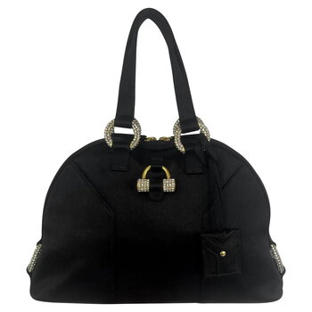 YVES SAINT LAURENT YVES SAINT LAURENT BLACK SILK SATIN CRYSTAL MUSE EVENING BAG MINI