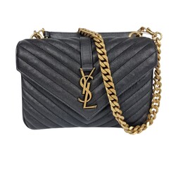 SAINT LAURENT SAINT LAURENT BLACK COLLEGE QUILTED SATCHEL BAG SMALL