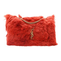 SAINT LAURENT SAINT LAURENT SUEDE FUR ROUGE REVERSIBLE MONOGRAM KATE BAG SMALL