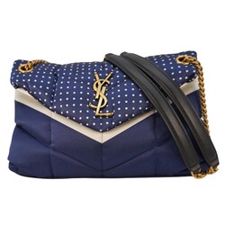 SAINT LAURENT SAINT LAURENT NAVY BLUE POLKA DOTS LOULOU PUFFER BAG SMALL