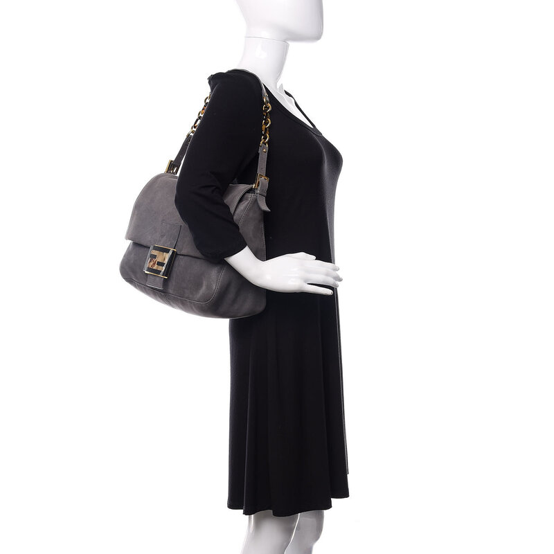 FENDI FENDI CALFSKIN GREY TEXTURED LEATHER BIG FOREVER MAMA BAGUETTE