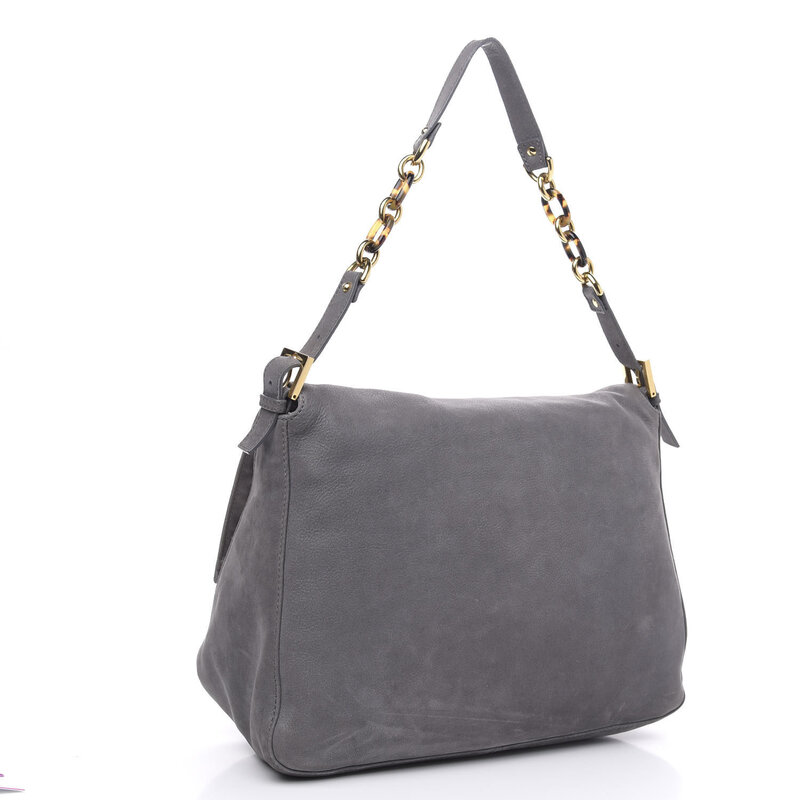 FENDI FENDI CALFSKIN GREY TEXTURED LEATHER BIG FOREVER MAMA BAGUETTE