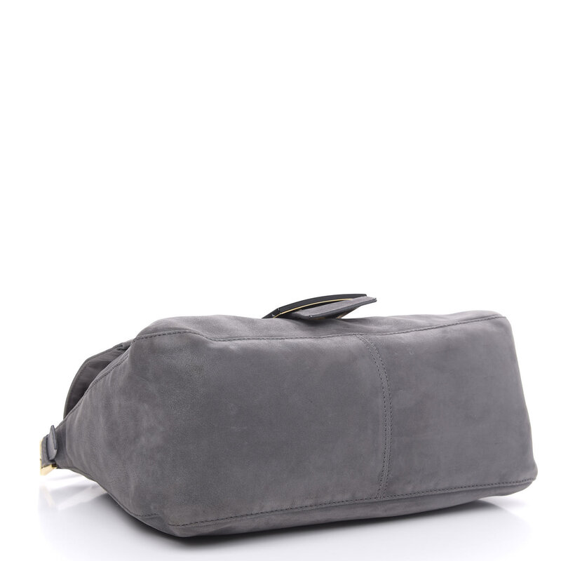 FENDI FENDI CALFSKIN GREY TEXTURED LEATHER BIG FOREVER MAMA BAGUETTE