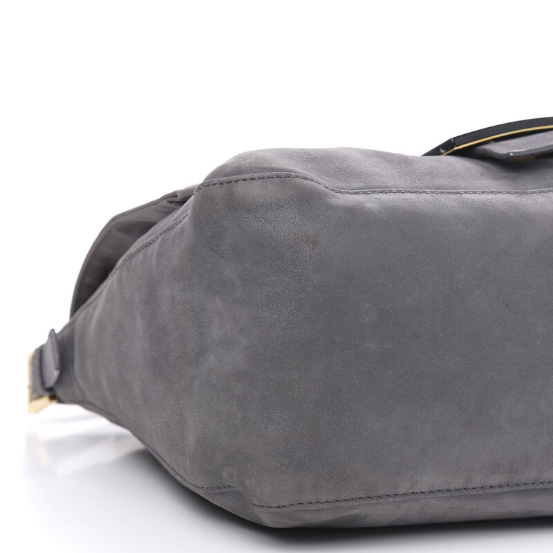 FENDI FENDI CALFSKIN GREY TEXTURED LEATHER BIG FOREVER MAMA BAGUETTE
