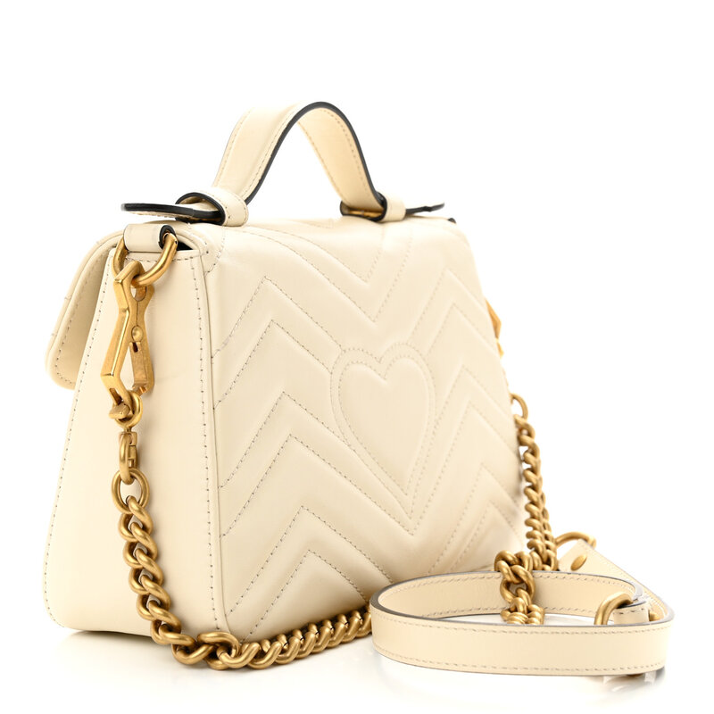 GUCCI GUCCI GG MARMONT CALFSKIN MATELASSE SHOULDER BAG WHITE MINI