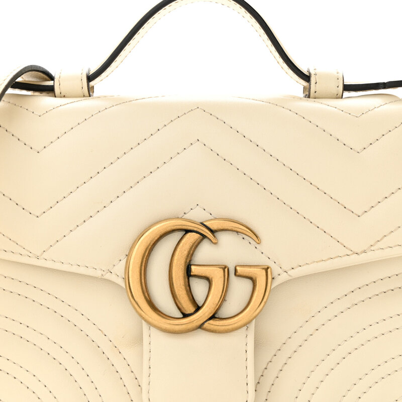 GUCCI GUCCI GG MARMONT CALFSKIN MATELASSE SHOULDER BAG WHITE MINI