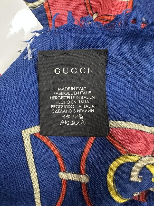 GUCCI GUCCI GG WAVES RHOMBUS NAVY WOOL SILK SCARF