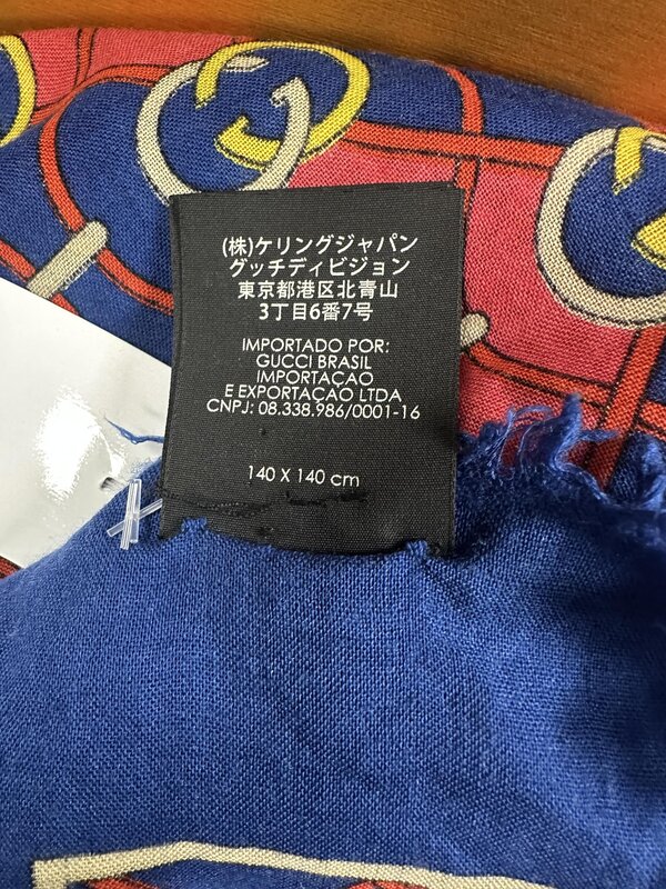 GUCCI GUCCI GG WAVES RHOMBUS NAVY WOOL SILK SCARF