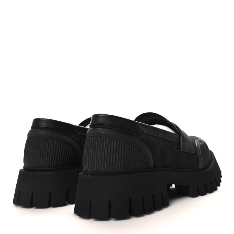 GUCCI GUCCI JUMBO GG JACQUARD BLACK CANVAS CHUNKY LOAFERS