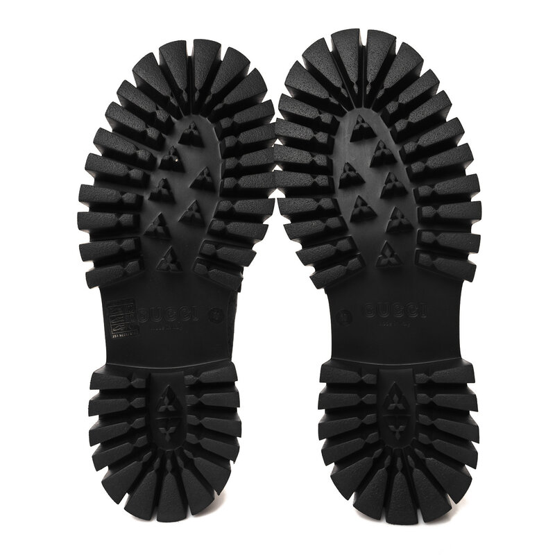 GUCCI GUCCI JUMBO GG JACQUARD BLACK CANVAS CHUNKY LOAFERS