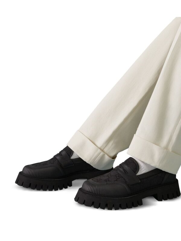 GUCCI GUCCI JUMBO GG JACQUARD BLACK CANVAS CHUNKY LOAFERS