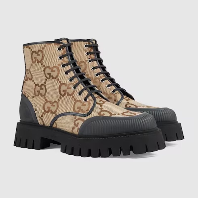 GUCCI GUCCI MONOGRAM MAXI GG CAMEL LACE UP BOOT (US 11)