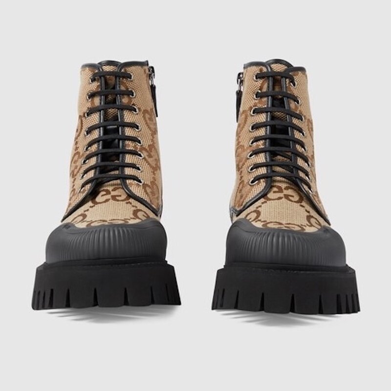 GUCCI GUCCI MONOGRAM MAXI GG CAMEL LACE UP BOOT (US 11)