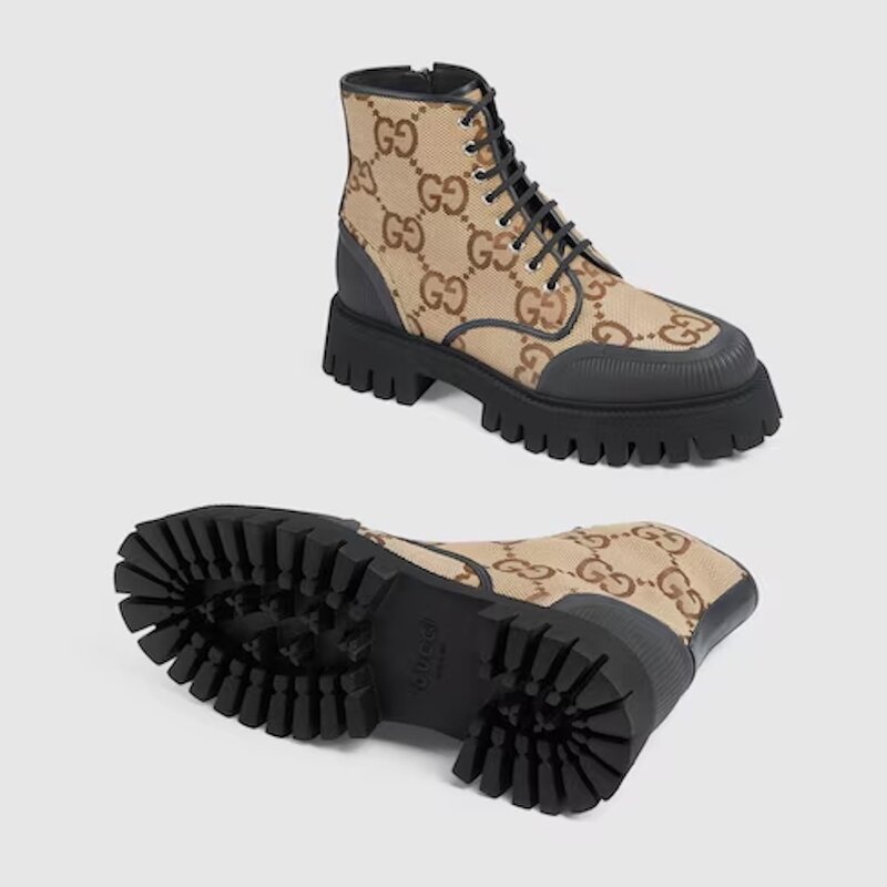 GUCCI GUCCI MONOGRAM MAXI GG CAMEL LACE UP BOOT (US 11)