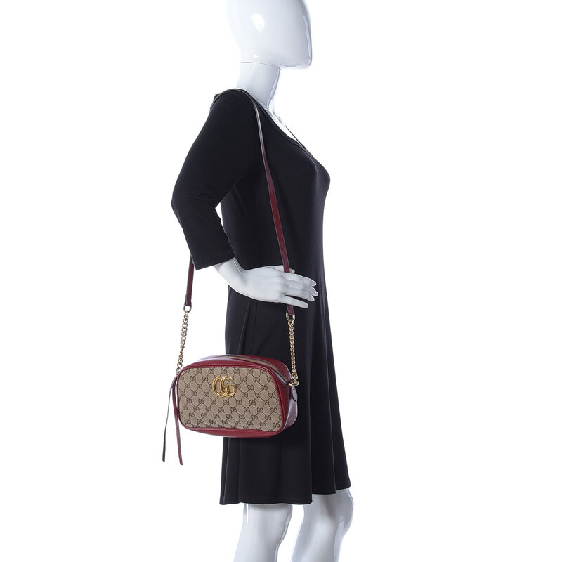 GUCCI GUCCI MONOGRAM SMALL GG MARMONT SHOULDER BAG BEIGE RED