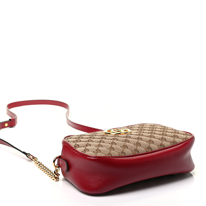 GUCCI GUCCI MONOGRAM SMALL GG MARMONT SHOULDER BAG BEIGE RED