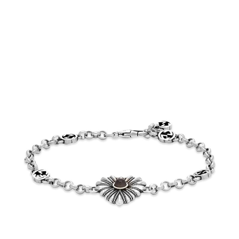 GUCCI GUCCI STERLING SILVER INTERLOCKER G HEART PENDANT BRACELET