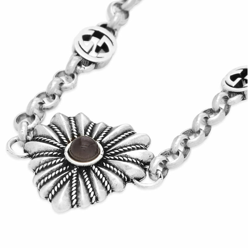GUCCI GUCCI STERLING SILVER INTERLOCKER G HEART PENDANT BRACELET