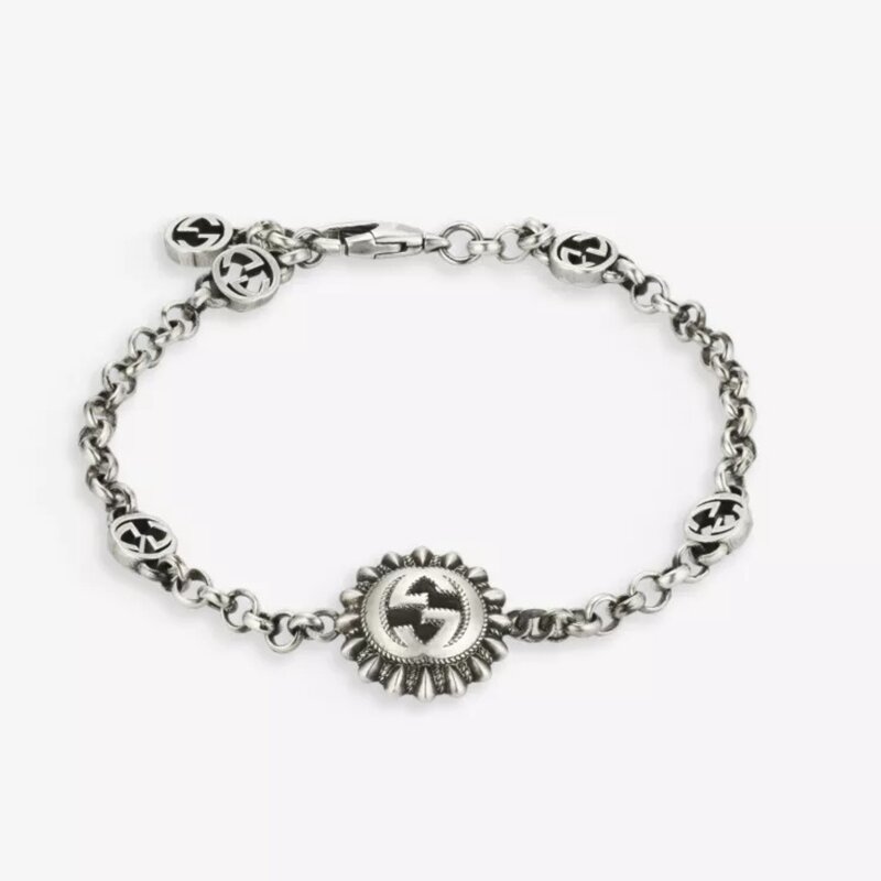 GUCCI GUCCI STERLING SILVER INTERLOCKER G PENDANT BRACELET