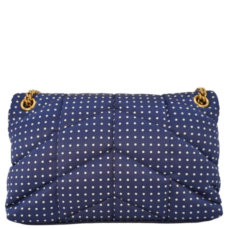 SAINT LAURENT SAINT LAURENT NAVY BLUE POLKA DOTS LOULOU PUFFER BAG SMALL