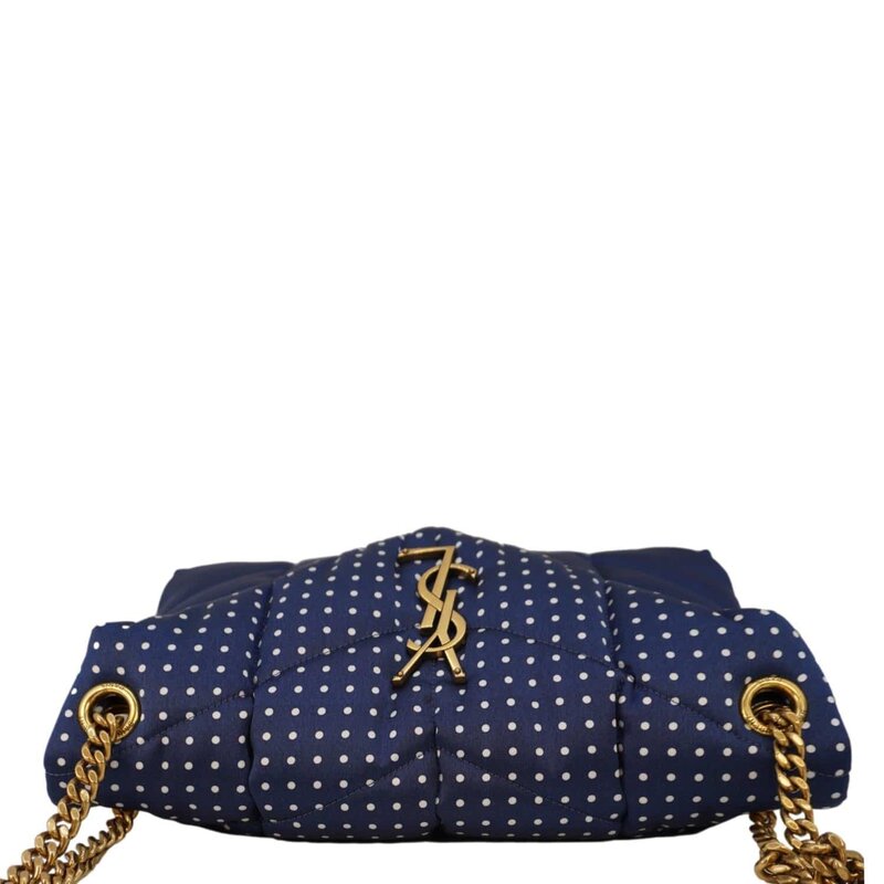 SAINT LAURENT SAINT LAURENT NAVY BLUE POLKA DOTS LOULOU PUFFER BAG SMALL