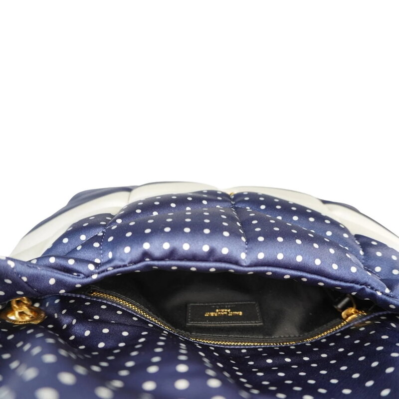 SAINT LAURENT SAINT LAURENT NAVY BLUE POLKA DOTS LOULOU PUFFER BAG SMALL