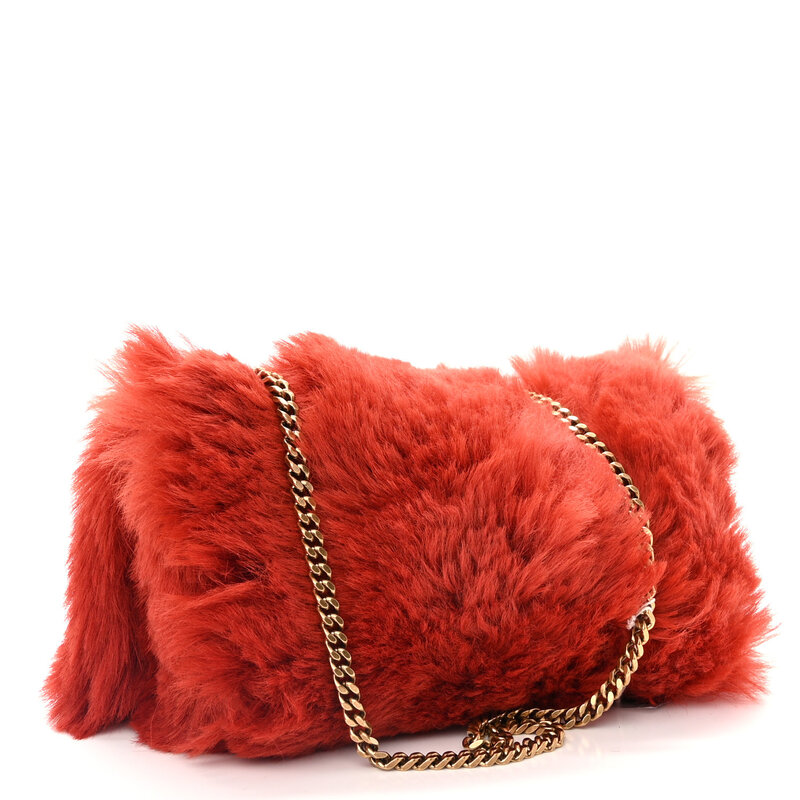 SAINT LAURENT SAINT LAURENT SUEDE FUR ROUGE REVERSIBLE MONOGRAM KATE BAG SMALL