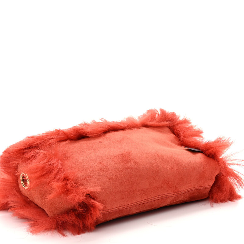 SAINT LAURENT SAINT LAURENT SUEDE FUR ROUGE REVERSIBLE MONOGRAM KATE BAG SMALL