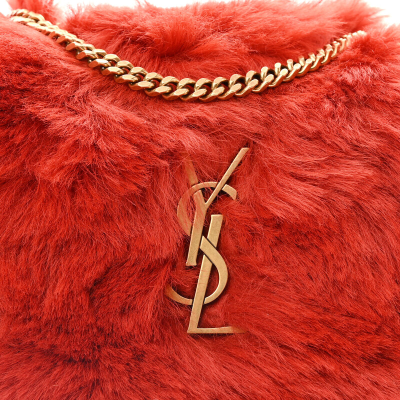 SAINT LAURENT SAINT LAURENT SUEDE FUR ROUGE REVERSIBLE MONOGRAM KATE BAG SMALL