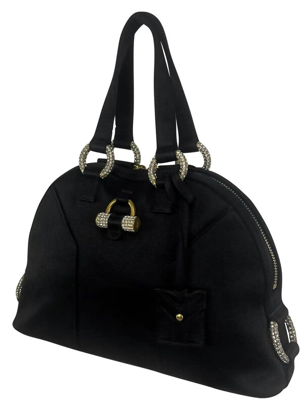 YVES SAINT LAURENT YVES SAINT LAURENT BLACK SILK SATIN CRYSTAL MUSE EVENING BAG MINI